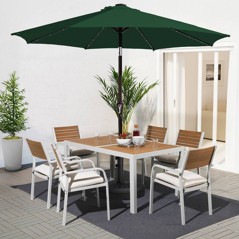 9ft Patio Market Umbrella with LED Lights,Crank & Tilt