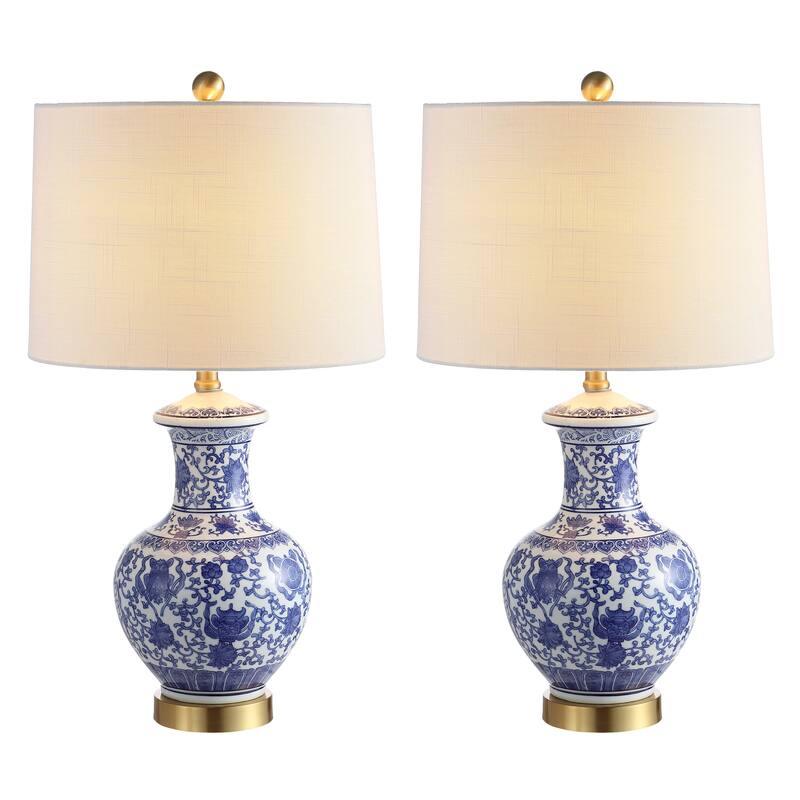 Gemma 25.25" Ceramic/Metal LED Table Lamp, Blue/White (Set of 2) by JONATHAN Y - Blue/White