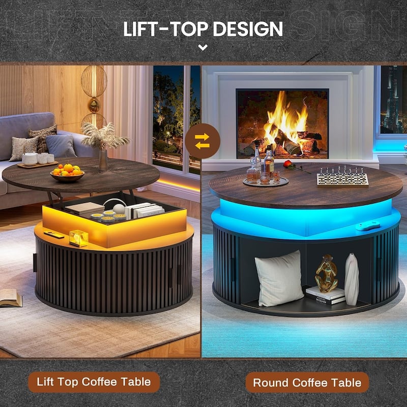 Lift Top Coffee Table 3-Tier Round Coffee Table Storage Center Table