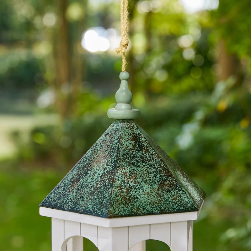 Glitzhome 15.75"H Solid Wood Gazebo Tray Birdfeeder With Metal Roof