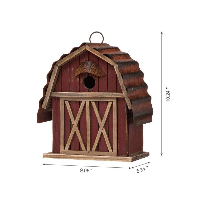 Glitzhome 10.25"H Wood Red Barn Garden Birdhouse