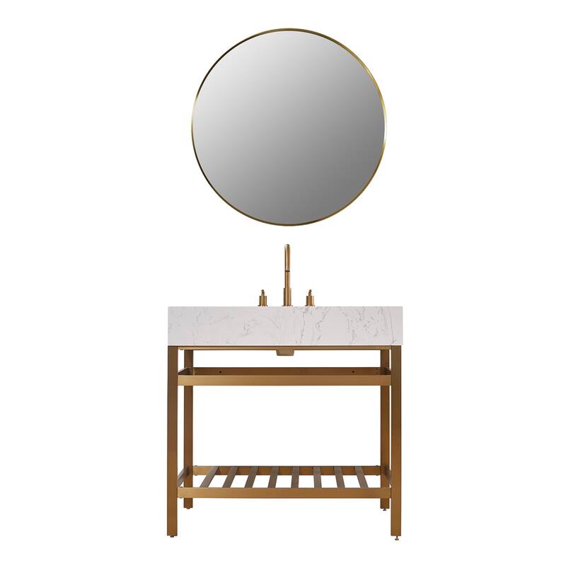 Altair Merano Stainless Steel Vanity Console with Stone Countertop and Mirror