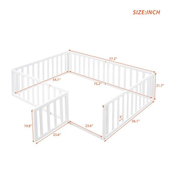 dimension image slide 2 of 4, Roomfitters Full Size Wood Daybed Frame with Fence, Durable and Comfortable Bed Design