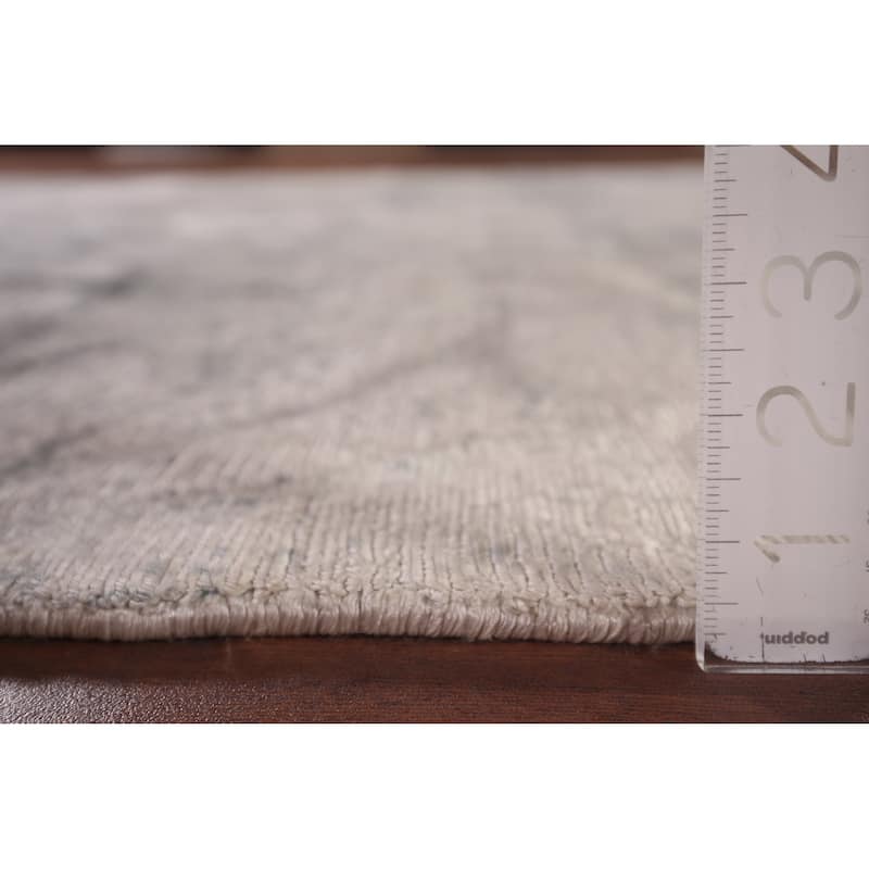 All-Over Abstract Indian Area Rug Handmade Beige Wool Carpet - 5'6"x 7'11"