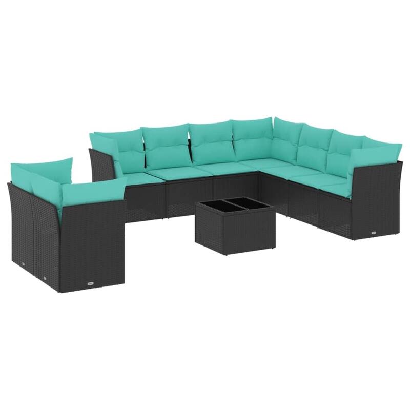 vidaXL 9/10 Piece Patio Sofa Set with Cushions Black/Brown/Gray Poly Rattan - 21.7 x 24.4 x 27.2