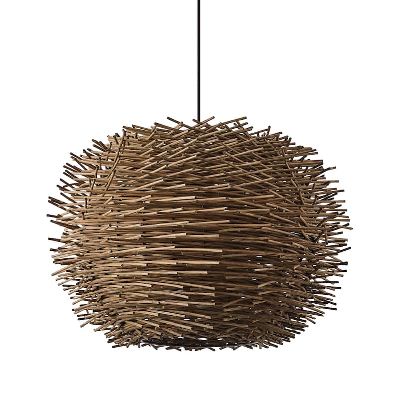 1-Light Modernism Nest Design Brown Hand-Woven Rattan Hanging Pendant Light - 20.47" W x 15.94" H