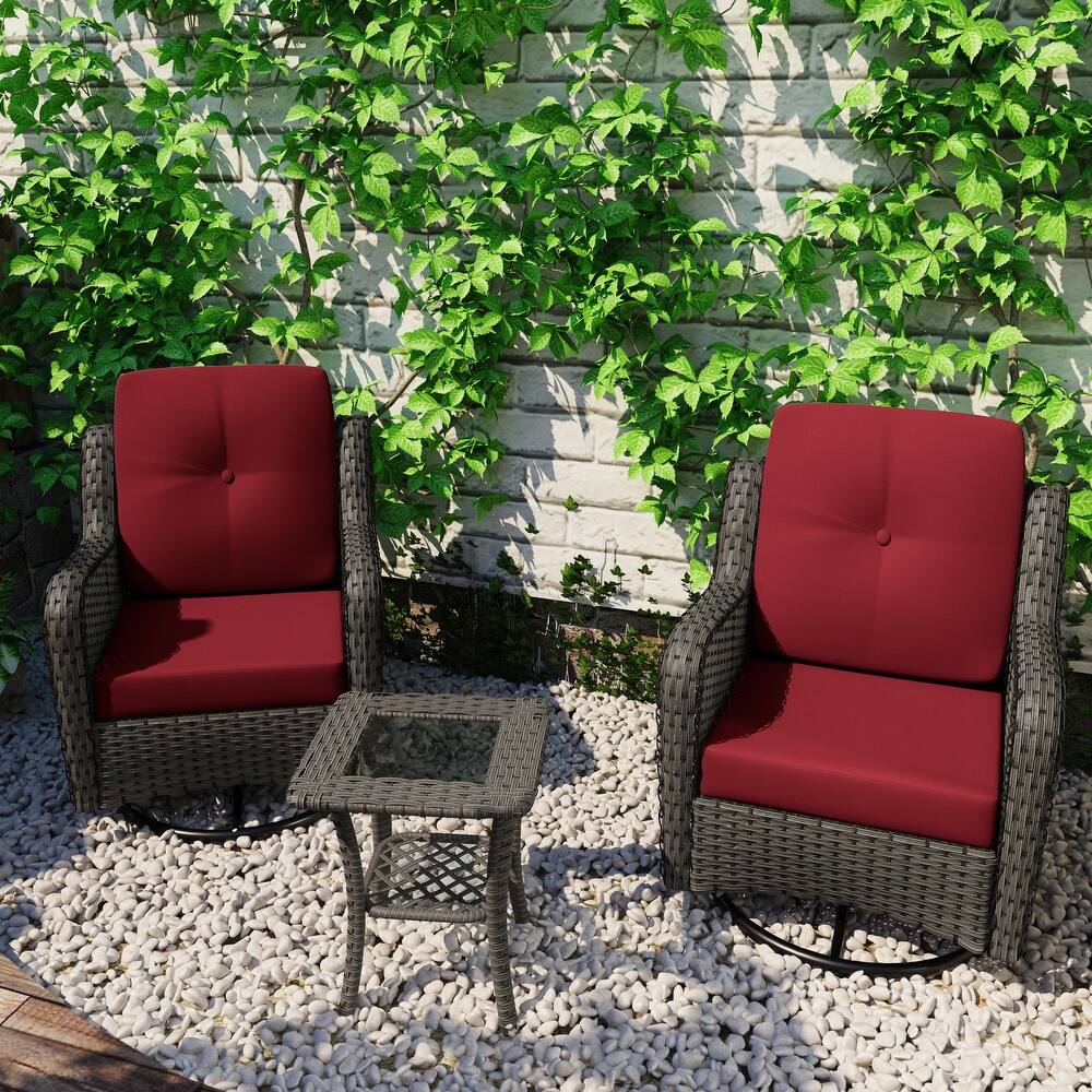 Outdoor Rattan Swivel Rocker Chairs Patio Bistro Set of 3