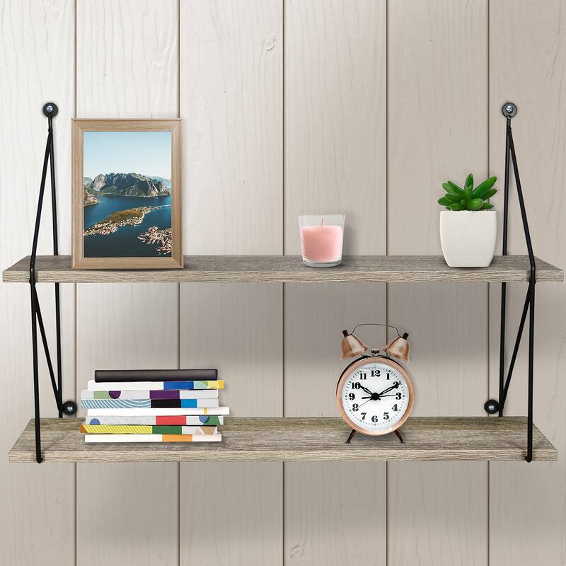 Sorbus Floating Shelf with Metal Brackets — Wall Mounted Rustic Wood Wall Storage - 23.62" L x 6" W x 15.75" H