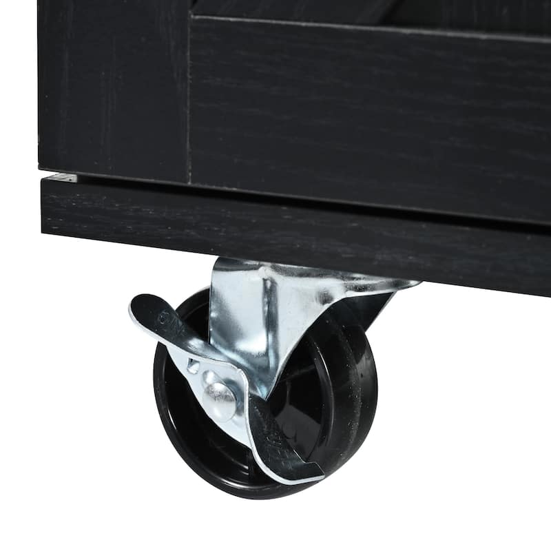 Anmytek Black Farmhouse Kitchen Island Cart with Drop Leaf and Outlets - Rolling Cart with Drawers and Spice Storage