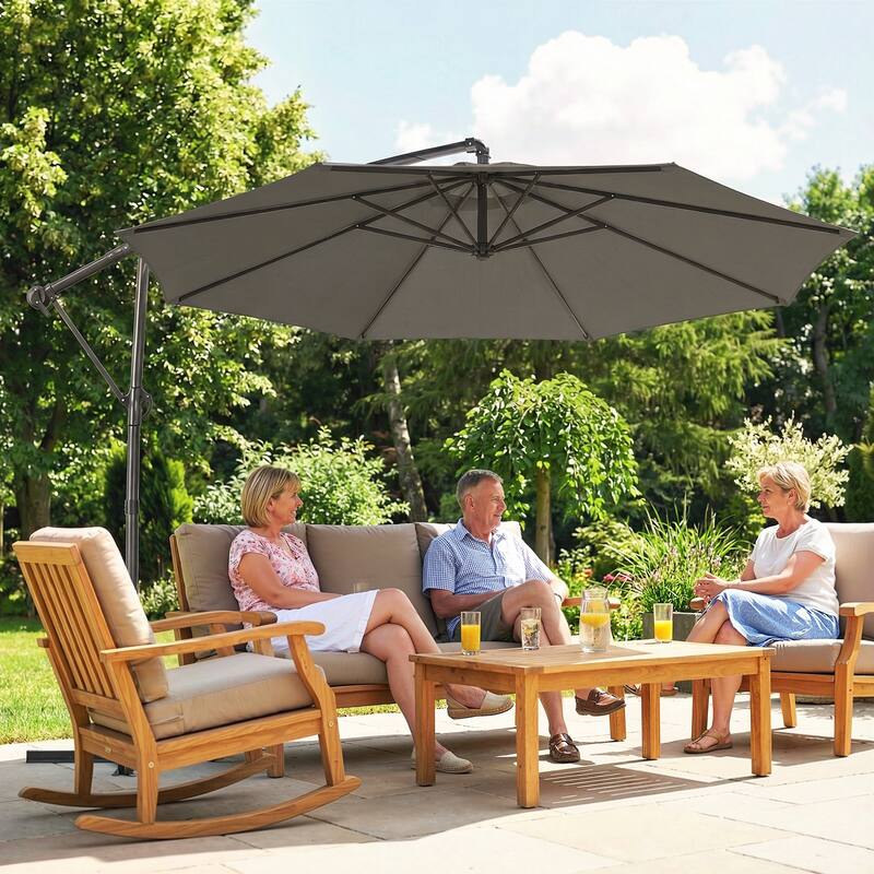 Outsunny 10 ft Offset Patio Umbrella with Cover, Round Hanging Cantilever Umbrella with 6-Position 360° Rotation, Sky Blue
