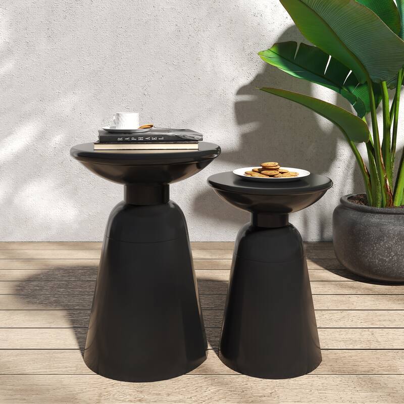 Roomfitters Serenita Outdoor Iron Side Tables with Flared Design, Accent Patio End Tables Set of 2