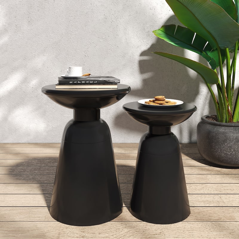 Serenita Outdoor Iron Side tables with Flared Design, Set of 2