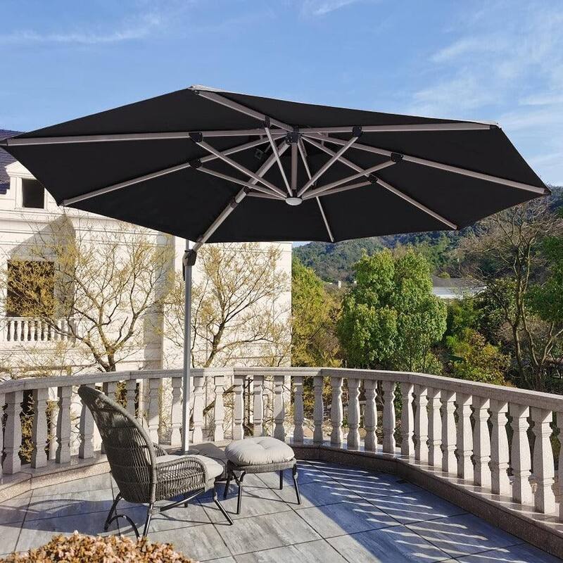 PURPLE LEAF 11 ft Double Top LED Round Patio Cantilever Umbrella with Base