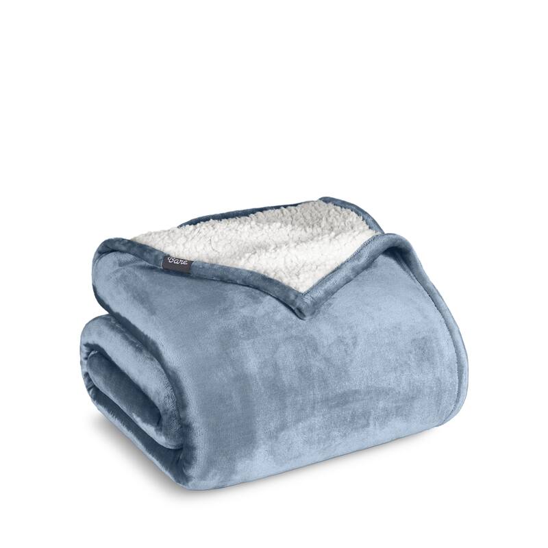 Bare Home Sherpa Fleece Blanket - Reversible Plush Bed Blanket - Full/Queen - Dusty Blue