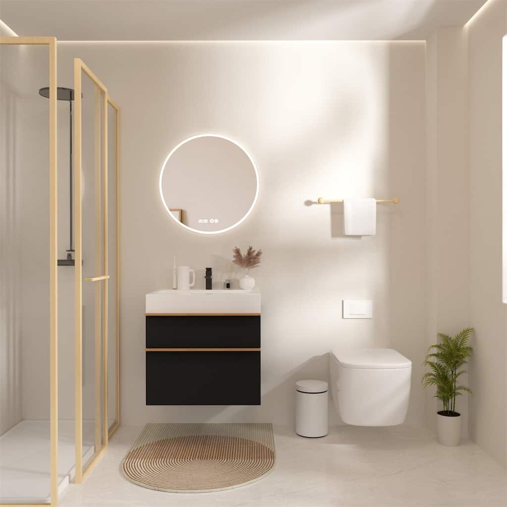 24" Wall Mounted Bathroom Vanity with Integrated Acrylic Sink, 2 Soft-Close Drawers