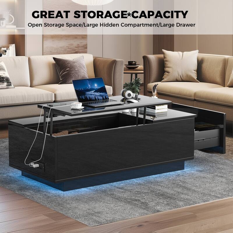 Pocassy 47" Coffee Table with Storage High Gloss Surface
