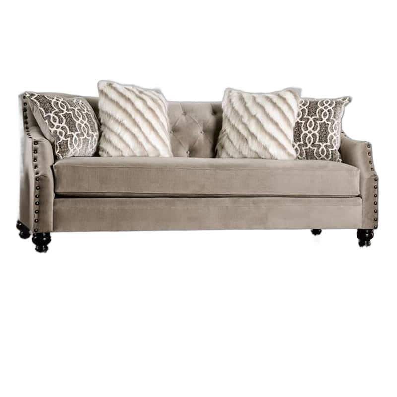 Erin Sofa Loveseat Set, 6 Large Pillows, Brown Small Weave Chenille