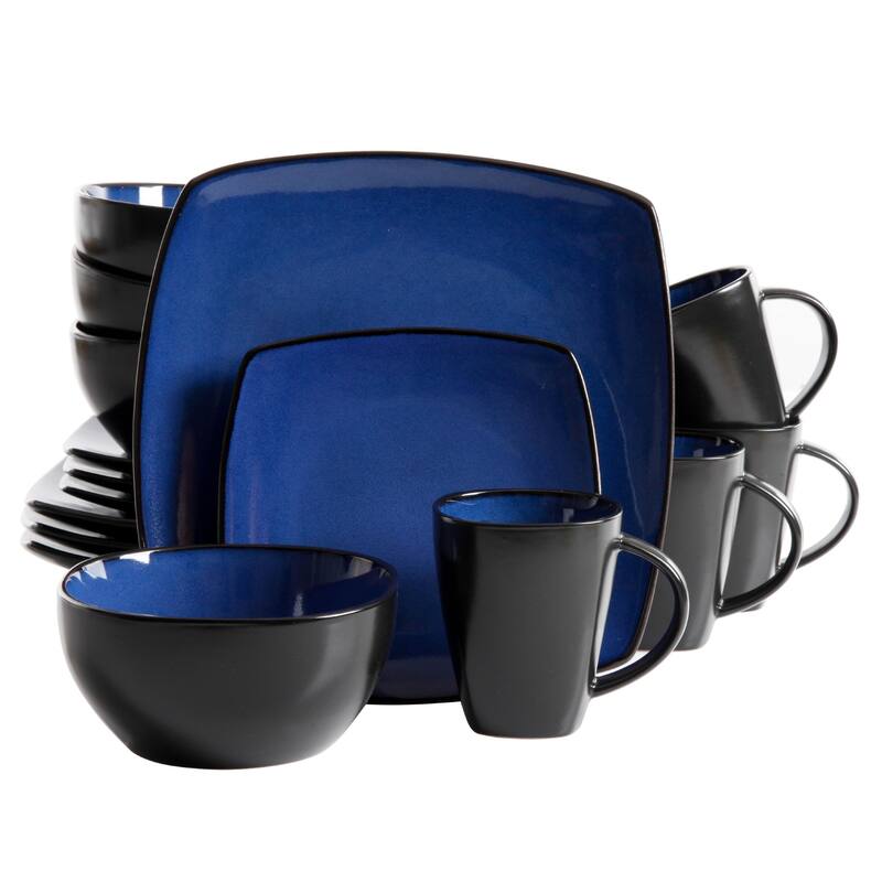 Gibson Soho Lounge Square 16-Piece Reactive Glaze Stoneware Dinnerware Set - Blue
