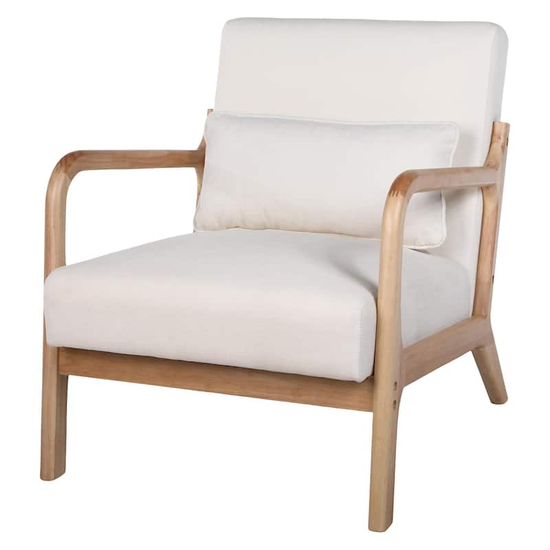 Armchair Solid Wood Frame Accent Chair with Detachable Lumbar Pillow Living Room Chairs