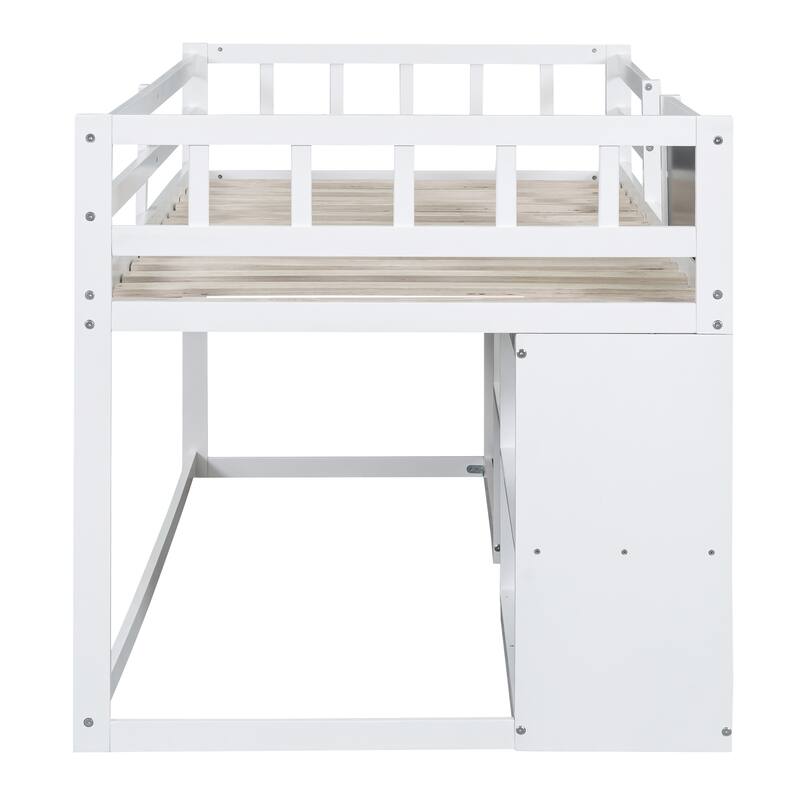 Twin Size Low Loft Bed with Rolling Desk, Shelf, and Drawers for Children's Bedrooms, Small Space - Space-Saving Design