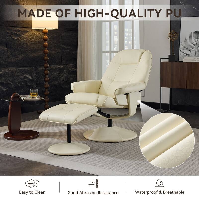 PU Leather 360° Swivel Massage Recliner Chair with Ottoman, Massage and Heated Seat, 140° Adjustable Backrest