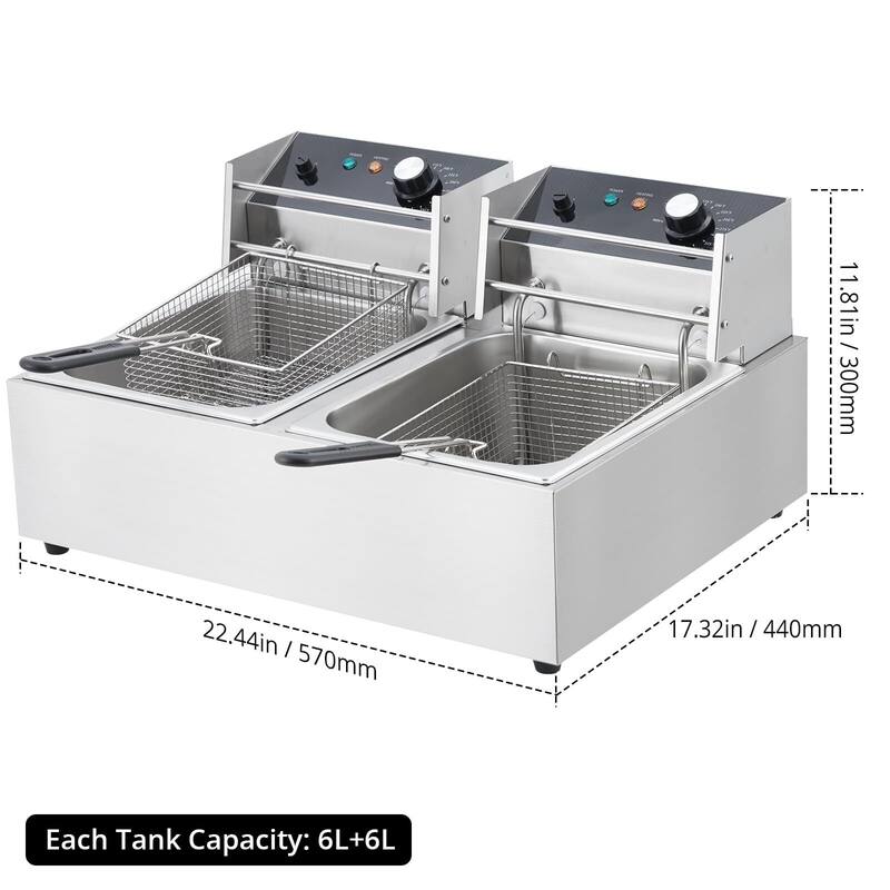 Commercial Electric Deep Fryer, 6L x 2 Dual Tank