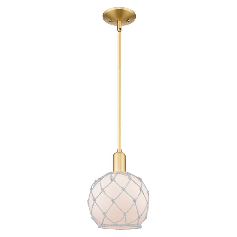 Innovations Lighting Endless Possibilities Arcadia - Farmhouse Rope - 1 Light 8" Stem Hung Mini Pendant - White Glass with White Rope/Satin Gold