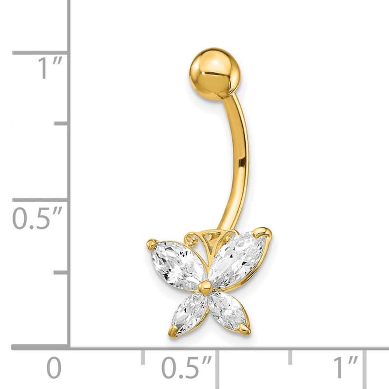 Curata Solid 10k Yellow Gold With Large Cubic Zirconia Butterfly Belly Ring Dangle (11mm x 26mm)