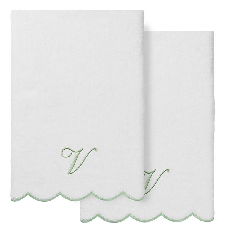 Authentic Hotel and Spa 100% Turkish Cotton Green ADORNIA Scallop Personalized 2 Piece Bath Towel Set - 2 Bath Towels - V