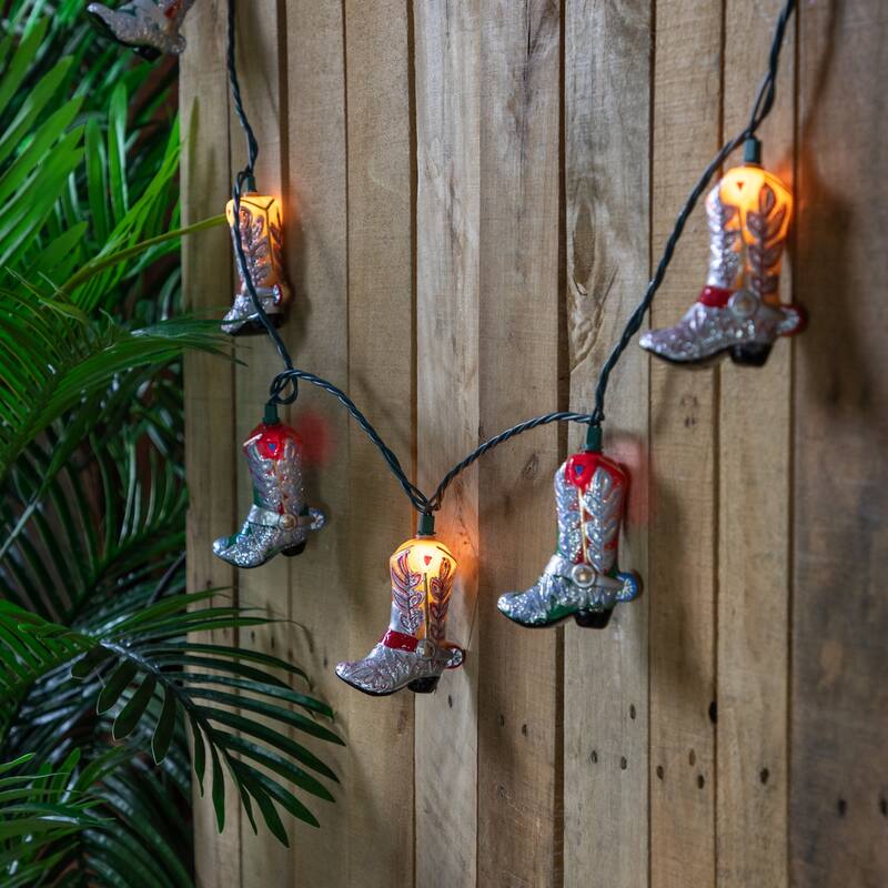 Cowboy Boots Indoor Outdoor Patio Light Set - 6' Green Wire - 10ct - 102"