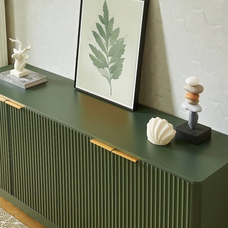 59 Inch Modern Wavy Sideboard Cabinet, 4 Door Curved Storage Console with Wood Grain Top for Living Room