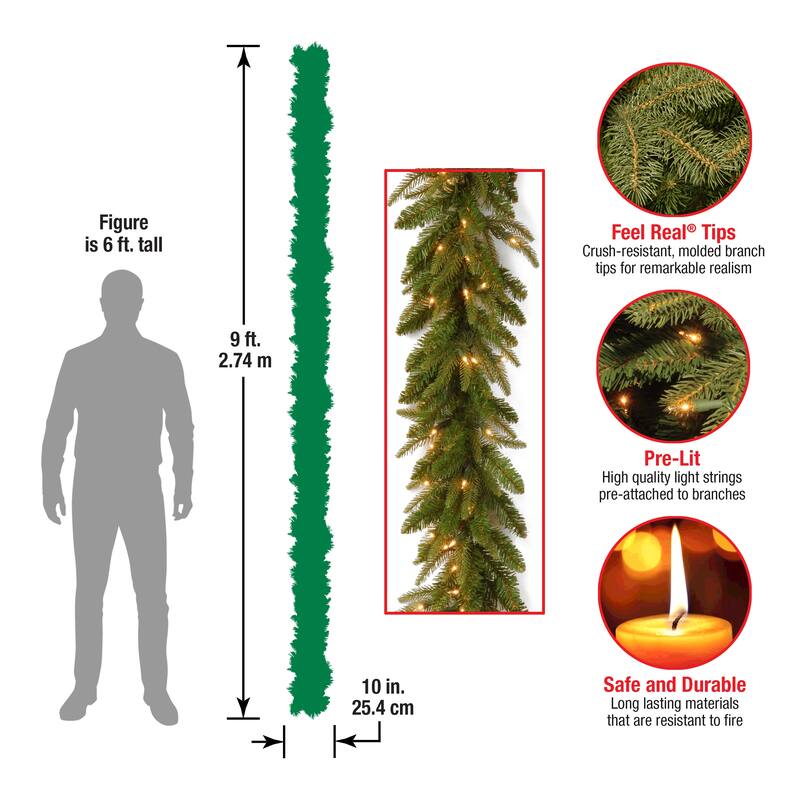 National Tree Company 9' x 10" Fraser Grande Garland with Clear Lights - 9 ft