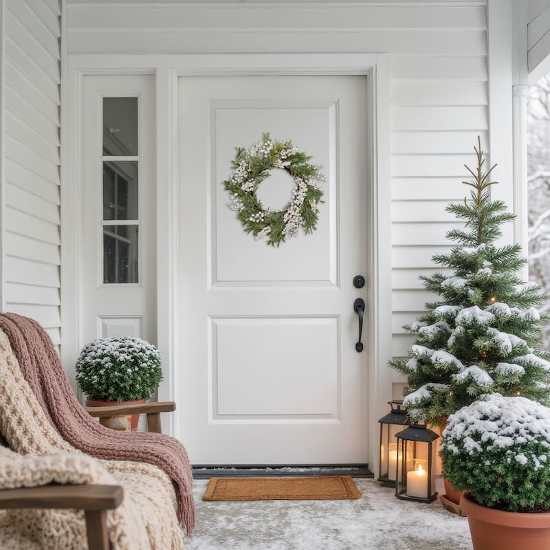 Artificial Christmas Wreath with Frosted Foliage Berries 20 Inch Unlit