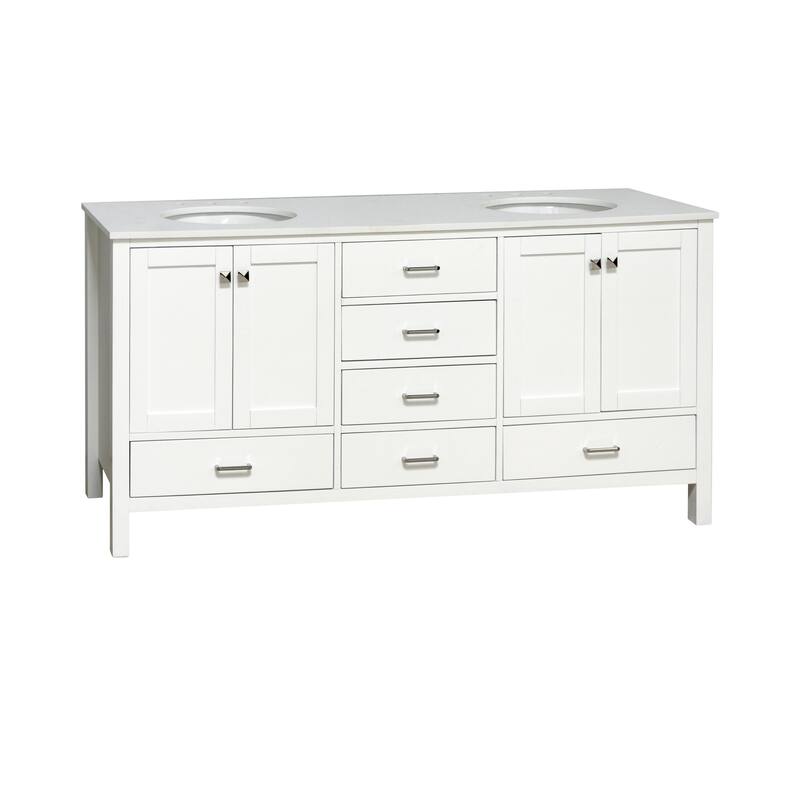 KitchenBathCollection Horizon 72" Double Bathroom Vanity with Engineered White Top
