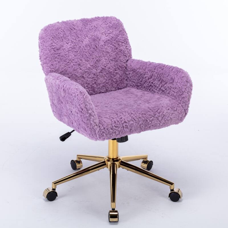 GDF Studio - Modern Upholstered Swivel Home Office Chair with Golden Metal Base and Artificial Rabbit Hair Comfort