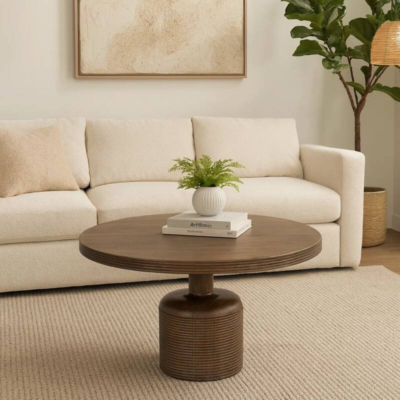 Rise 48 Inch Dining Table, Round Top, Pedestal Base, Rich Brown Wood