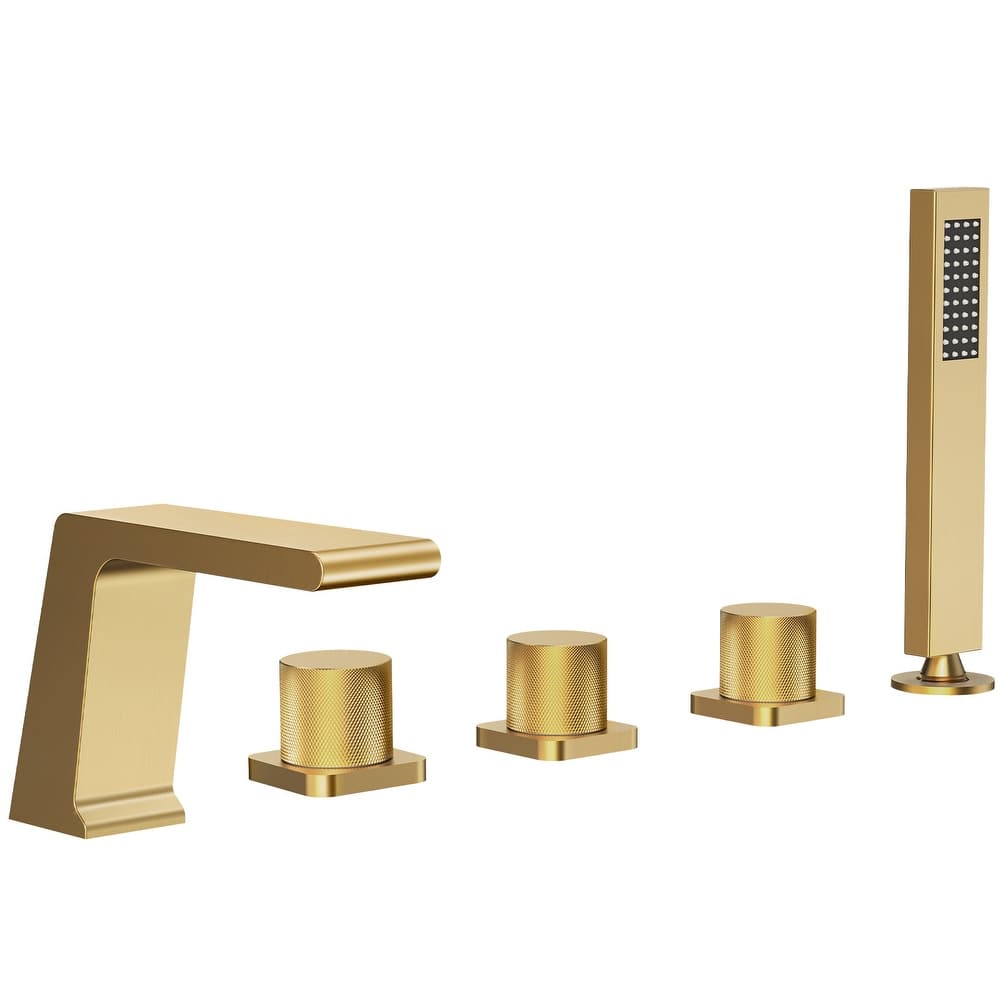 GRANDJOY Deck Mount Bathtub Spout and Handheld Shower Head Combo 5 Hole Design High Pressure