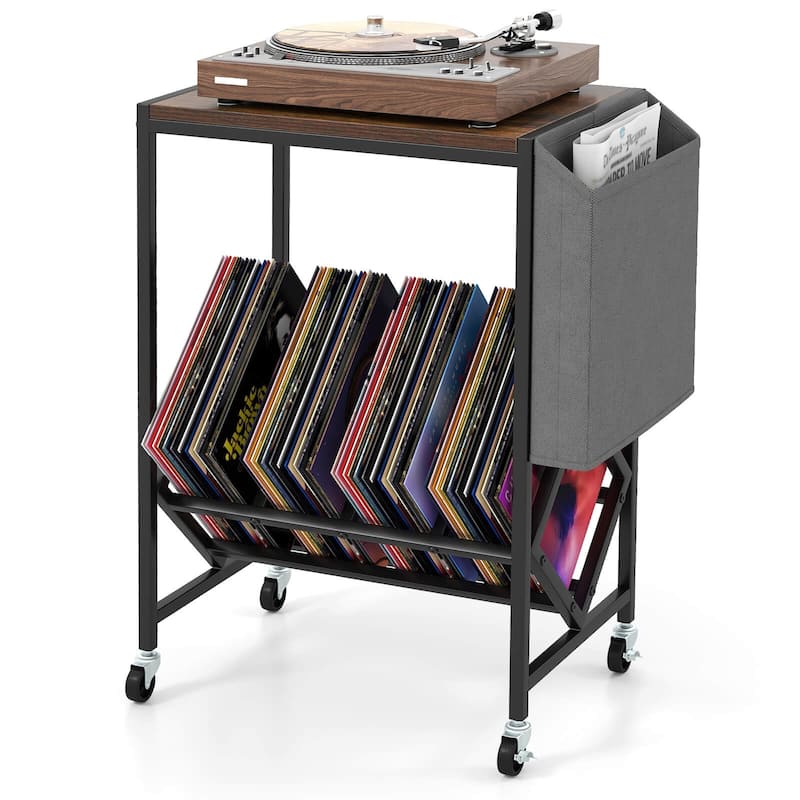 Costway Record Player Stand with Vinyl Record Storage & Side Storage - See Details - Brown
