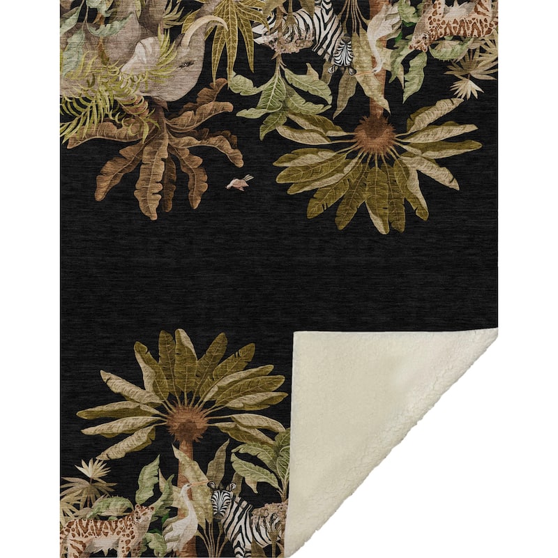 Premium Machine Washable ASB203 Safari Adventure Sherpa Throw Blanket