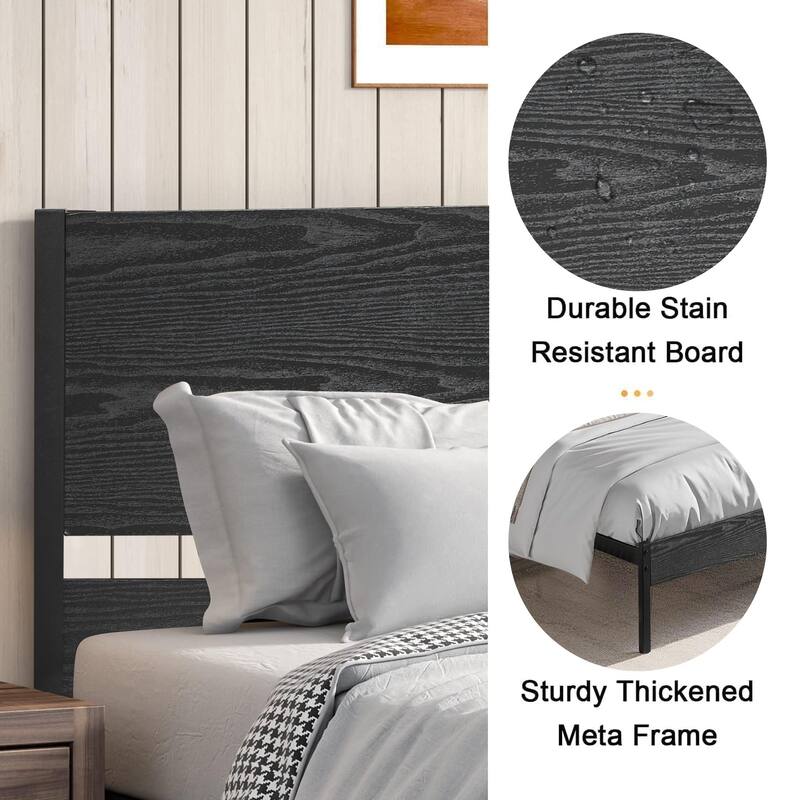 VECELO Beds Industrial Platform Bed Frame with Wood Headboard,Easy Set up