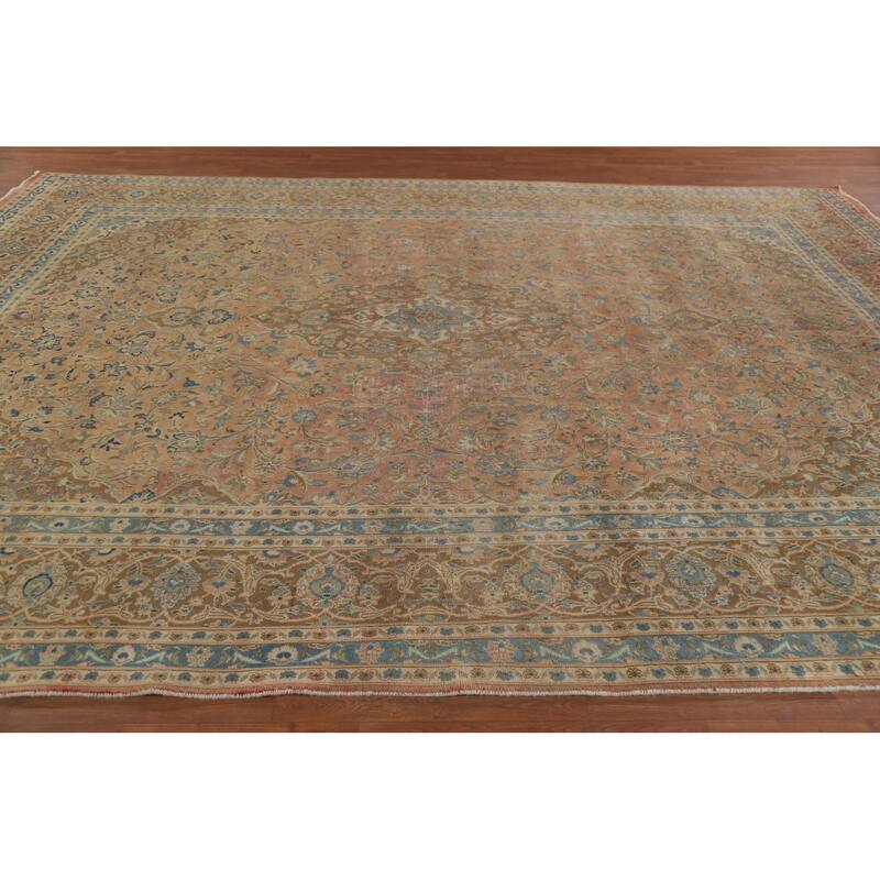 Hand Knotted Oriental 100% Wool Carpet Traditional Floral Oranges & Rust Mashad Area Rug - 12' 6'' X 9' 5''