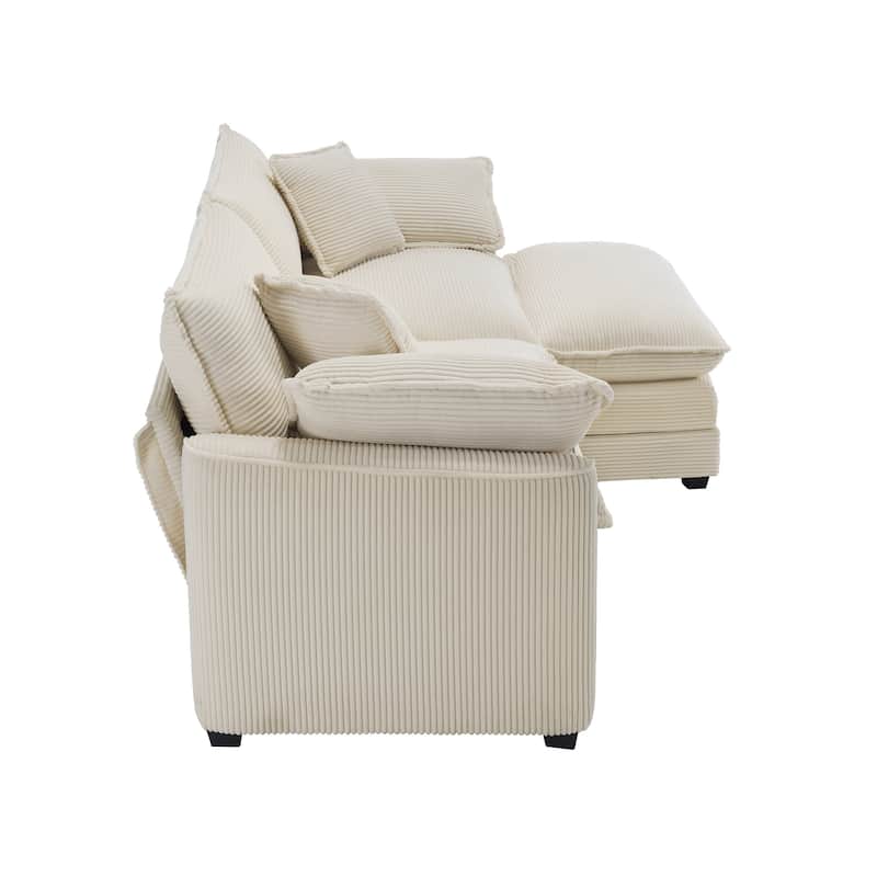 Corduroy Cloud Upholstered Modular L-Shaped Sectional Sofa with Removable Ottoman and 4 Pillows