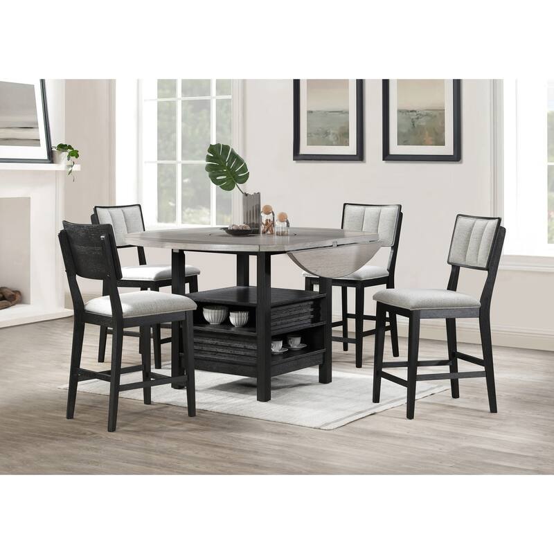 2pc Black/light Grey Counter Height Chair Counter Stools Full Back Wood Fabric Wooden Dining Room Furniture