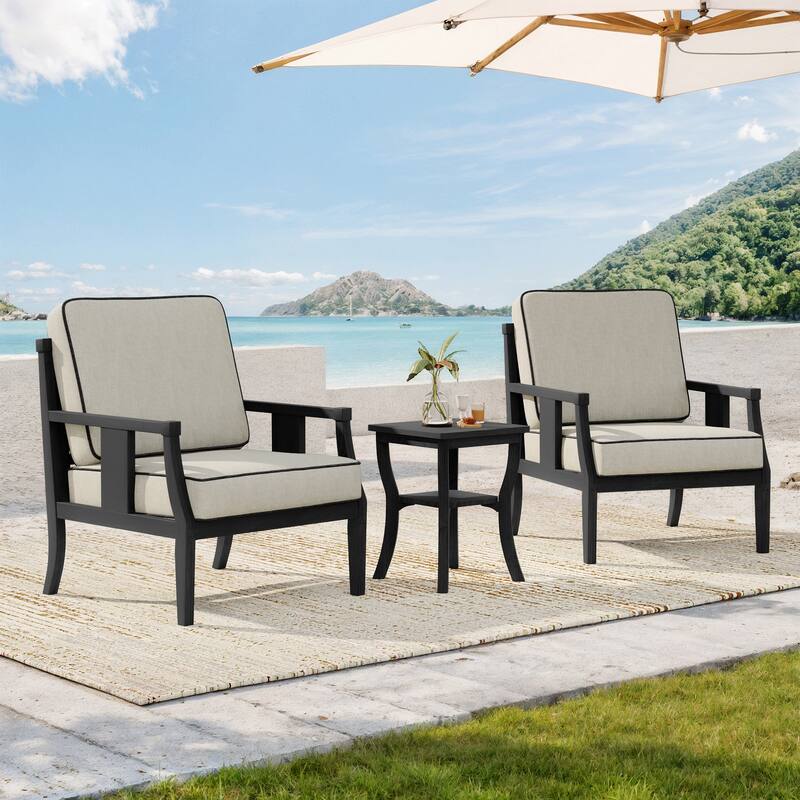 Wood Patio Bistro Set with Water-Resistant Cushions(Set of 3) - Light Camel/Black