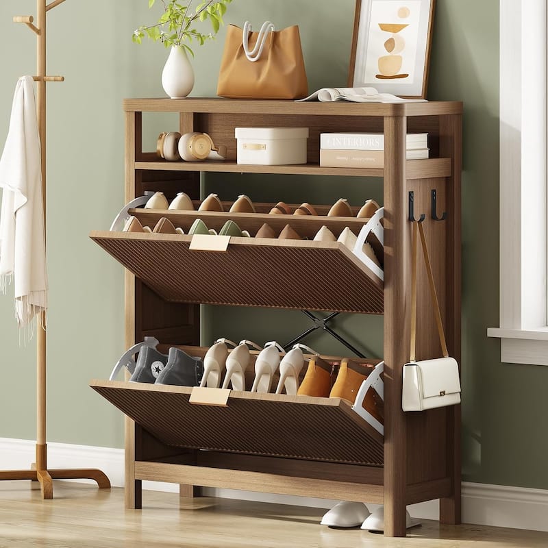 Shoe Storage Cabinet with 2 Large Flip Drawers Shoe Rack Cabinet