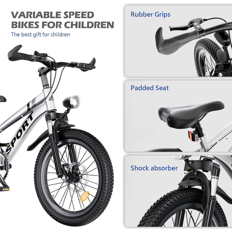 24 Inch Kids Mountain Bike for Boys & Girls Ages 7-12, 7-Speed with Dual Disc Brakes, Shock Fork & LED Light