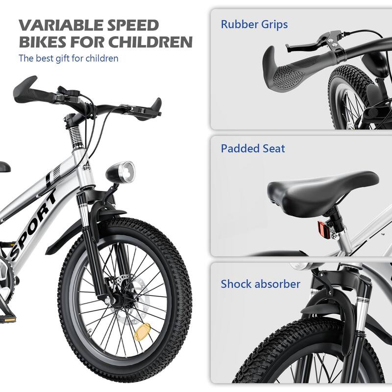24 Inch Kids Mountain Bike for Boys & Girls Ages 7-12 – 7-Speed Gears, Dual Disc Brakes, Shock Absorber Front Fork, LED Light