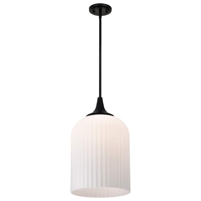 Solara Pendant Matte Black Finish Frosted Ribbed Glass - Matte Black