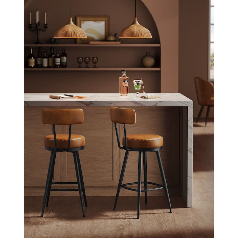 360 Swivel Bar Stools with Backrest and Steel Legs Footrest Perfect for Dining Room Set of 2