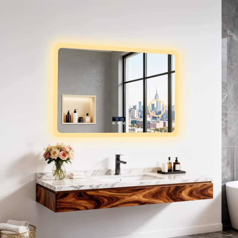 Smart LED Bathroom Mirror with Bluetooth Speaker, Anti-Fog Magnifying